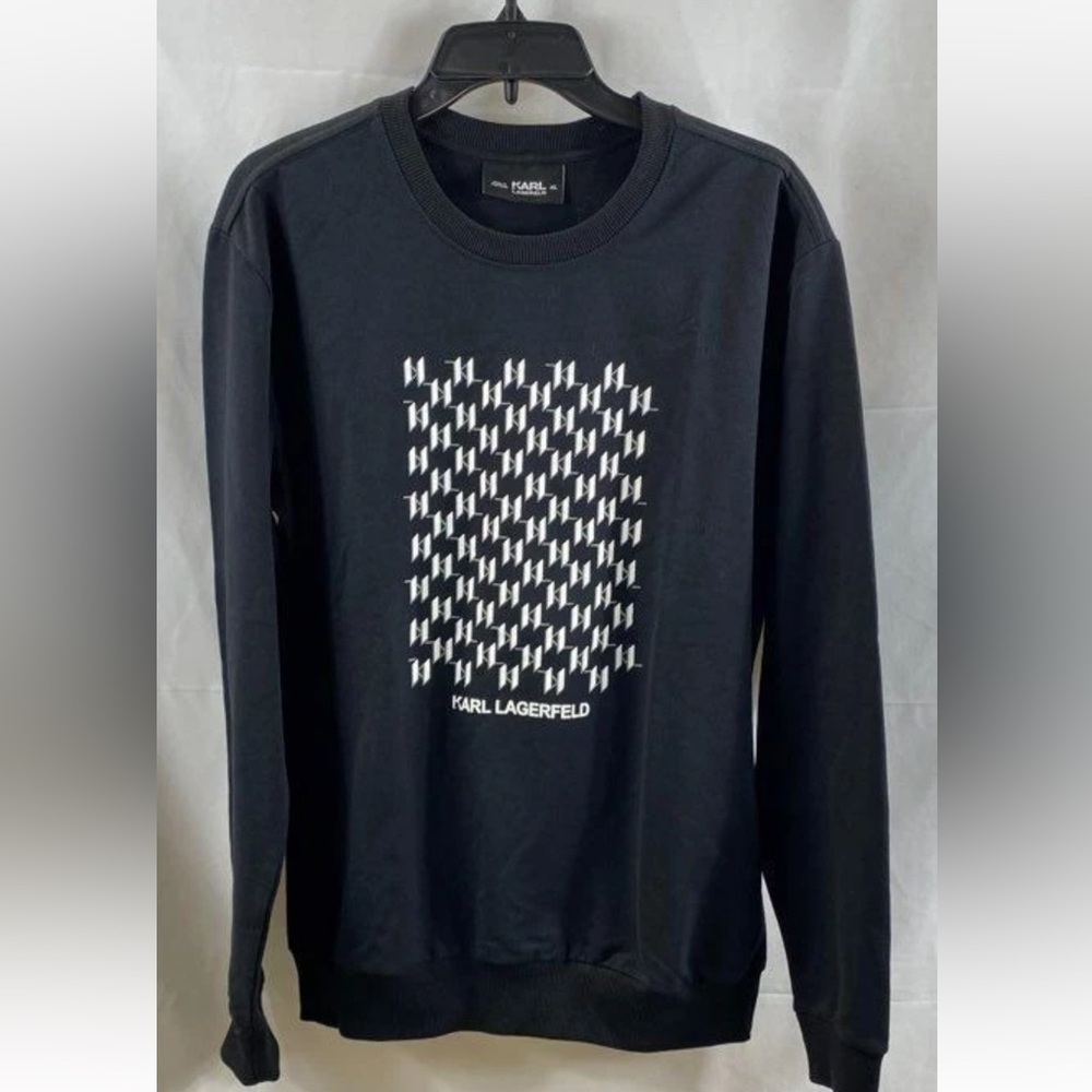 Karl Lagerfeld Black Crewneck Sweater with White Pattern